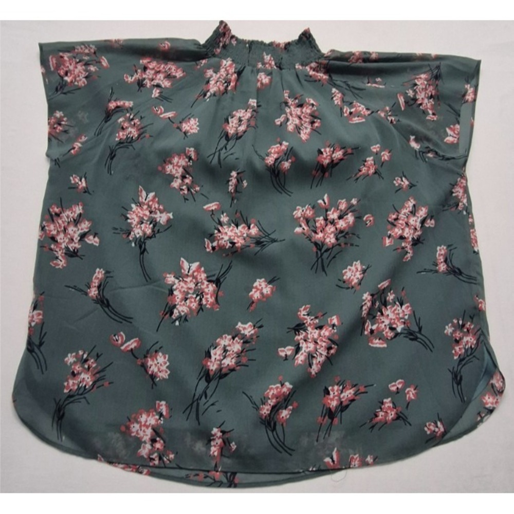 Madewell women's top XS green floral print smocked high neck flowy sleeveless